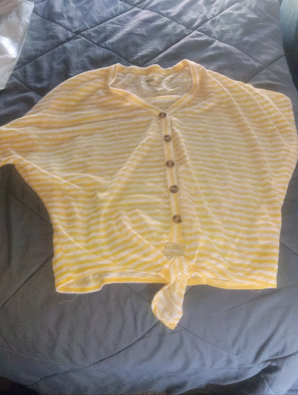 a.n.a Yellow and White Striped Tie-Front Crop Top